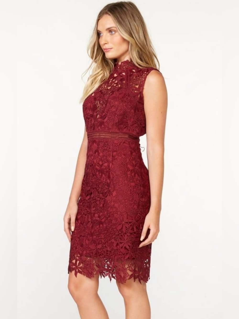 Bardot Burgundy Lace Dress